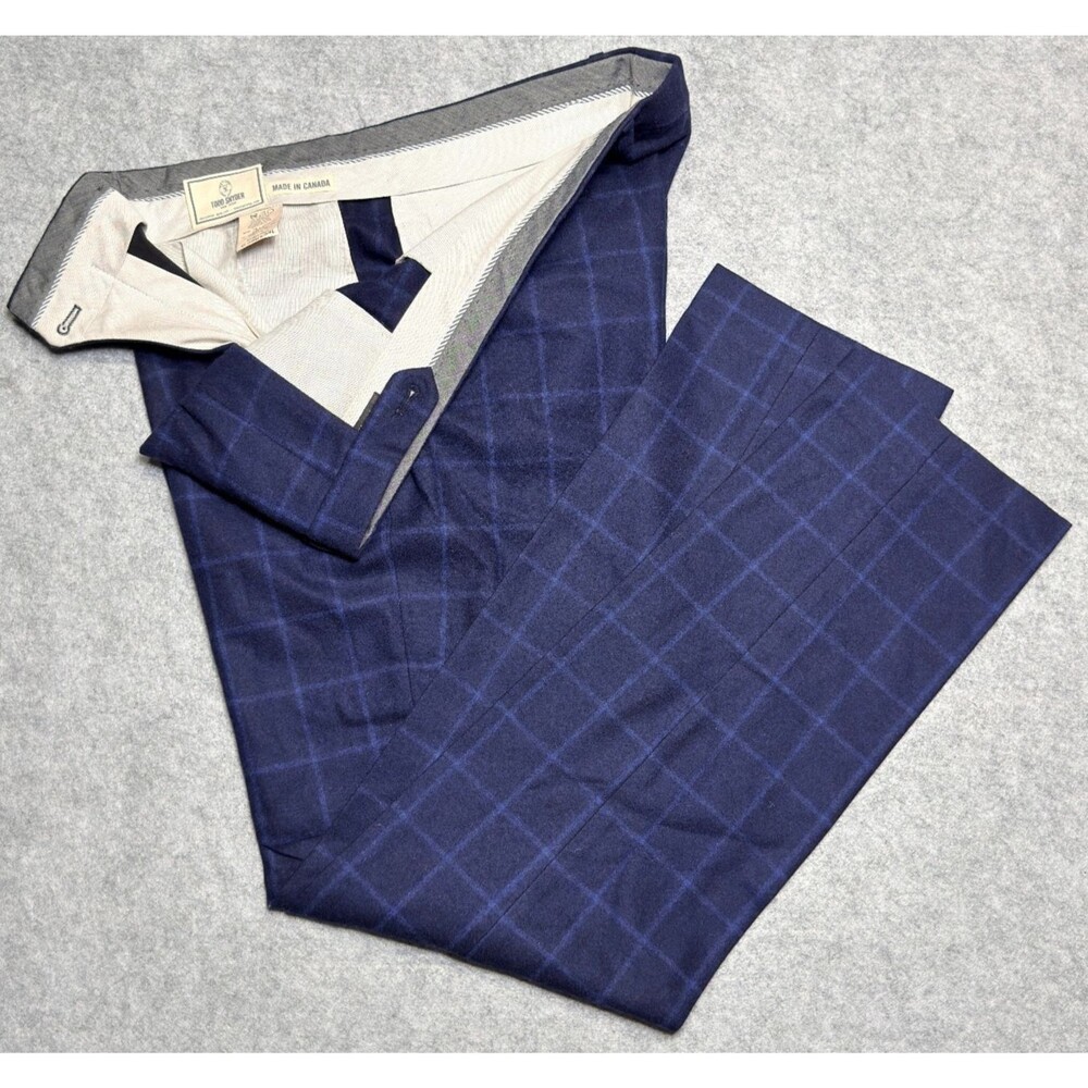 Todd Snyder Sutton Fit Pants Navy Flannel Windowpane Wool Trousers 36W